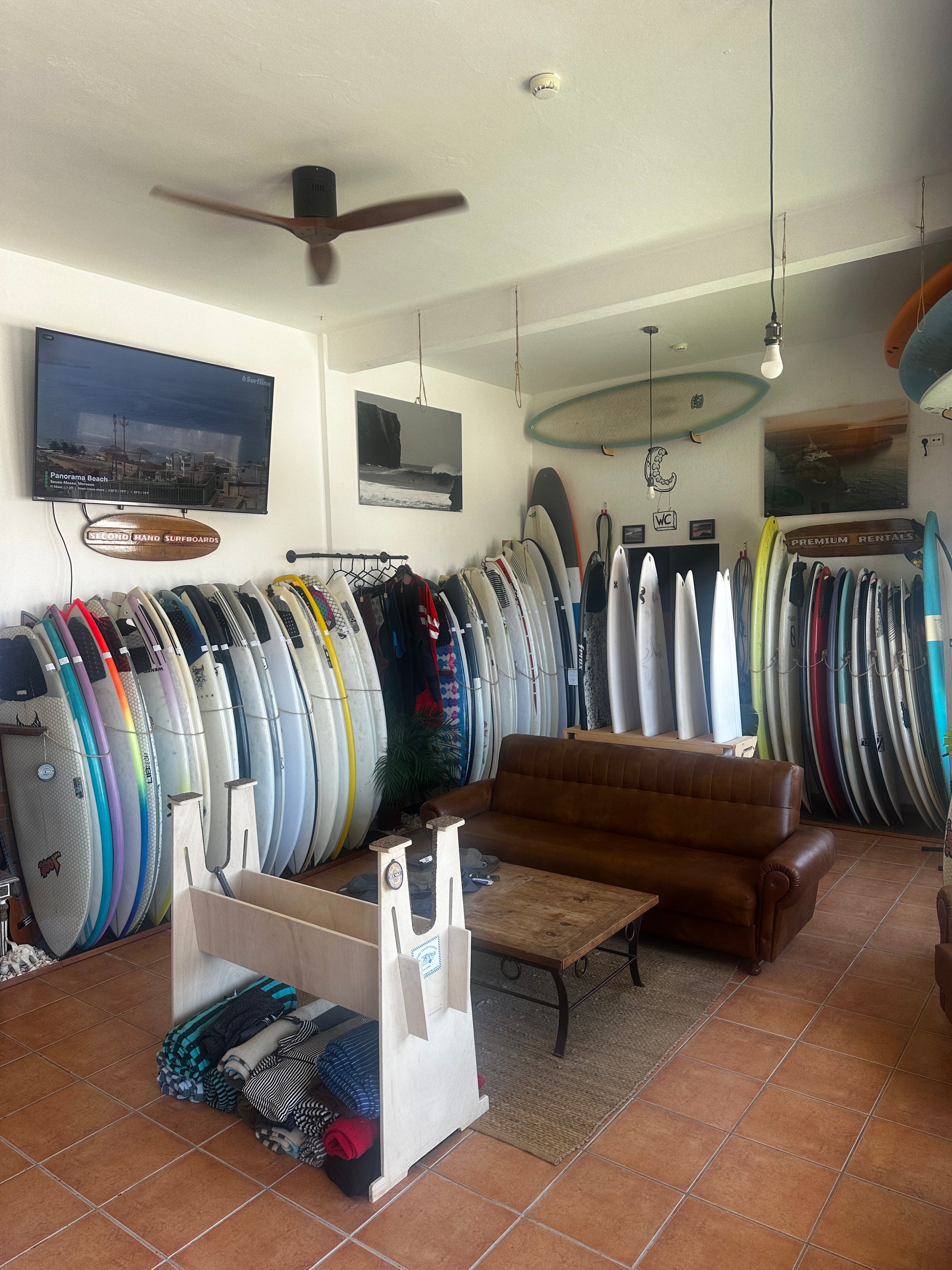 Surfboards and Lounge of Board Trader Algarve, Sagres Surf shop