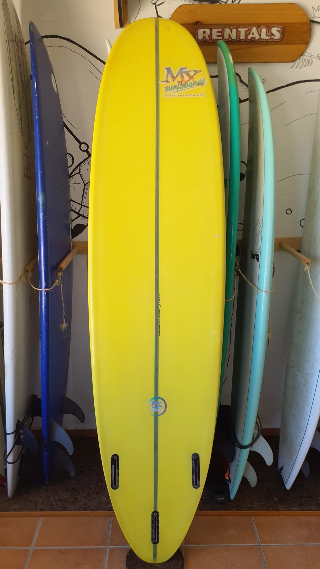 Used Surfboard 7'8'' Mx surfboardMini-malibu 50estL Bottom View